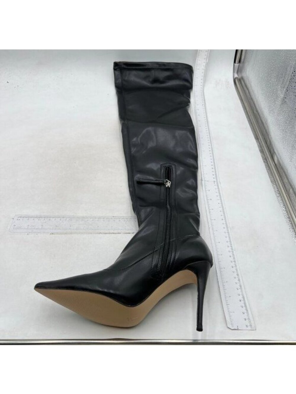 Women's Thigh High Boots Over The Knee Boots Pointed Toe Stiletto Heels Black